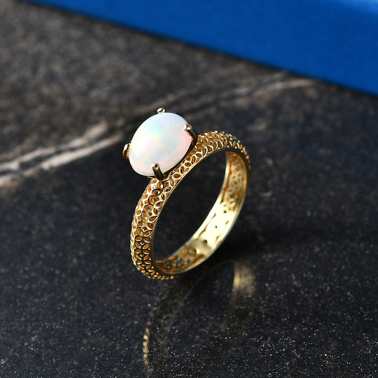 D'Joy AA Natürlicher, äthiopischer Welo Opal Ring 925 Silber 750 Vergoldet (Größe 18.00) ca. 1,28 ct