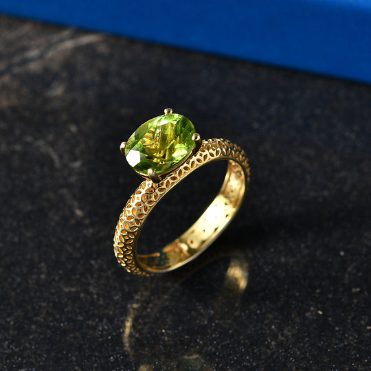 D'Joy AA Peridot Ring 925 Silber 750 Vergoldet (Größe 19.00) ca. 2,02 ct
