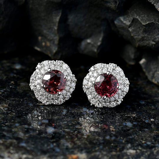 D'Joy AA Himbeer Zirkon, Moissanit AGI zertifiziert Ohrringe 925 Silber Rhodiniert ca. 3,26 ct.