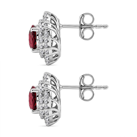 D'Joy AA Himbeer Zirkon, Moissanit AGI zertifiziert Ohrringe 925 Silber Rhodiniert ca. 3,26 ct.