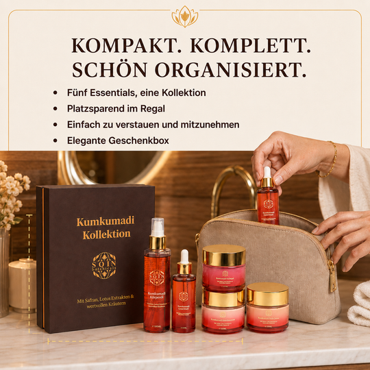 KUMKUMADI Geschenkset mit 5 Pflegeprodukten,Gesichtscreme, Nachtgel, Kälteschutzcreme, Körperöl und Gesichtsöl, je 100 g