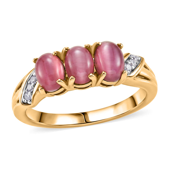 D'Joy Flamingo Mondstein, Moissanit Ring 925 Silber 750 Gelbgold vermeil (Größe 18.00) ca. 2,30 ct