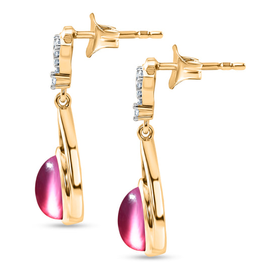 D'Joy Flamingo Mondstein, Weißer Zirkon Ohrringe 925 Silber 750 Vergoldet ca. 2.81 ct