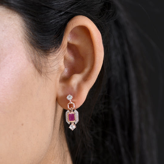 D'Joy Ilakaka Rosa Saphir (Fissure gefüllt), Weißer Zirkon Ohrringe 925 Silber 750 Rosévergoldet ca. 2,49 ct.