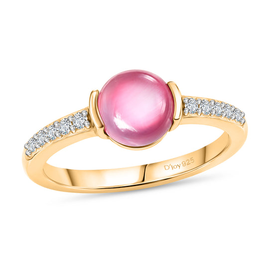 D'Joy Flamingo Mondstein, Weißer Zirkon Ring 925 Silber 750 Vergoldet (Größe 20.00) ca. 1,51 ct