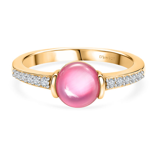 D'Joy Flamingo Mondstein, Weißer Zirkon Ring 925 Silber 750 Vergoldet (Größe 20.00) ca. 1,51 ct