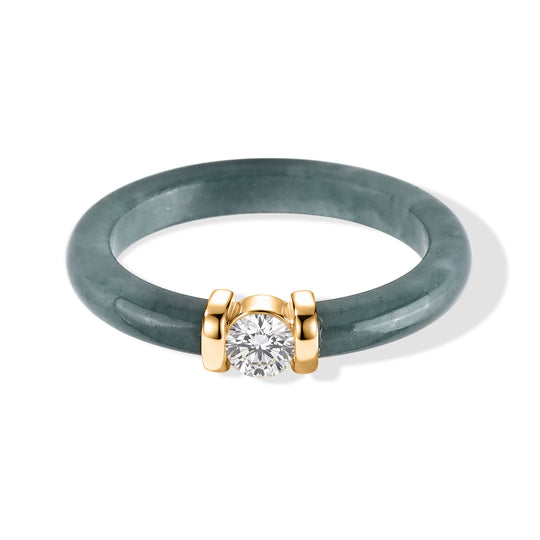 EXTREM SELTEN - Type A Natürlicher Olmek Jadeit, Lab Grown Diamant (0,26 CT) Ring 925 Silber Vergoldet (Größe 17.00) ca. 5.89 ct