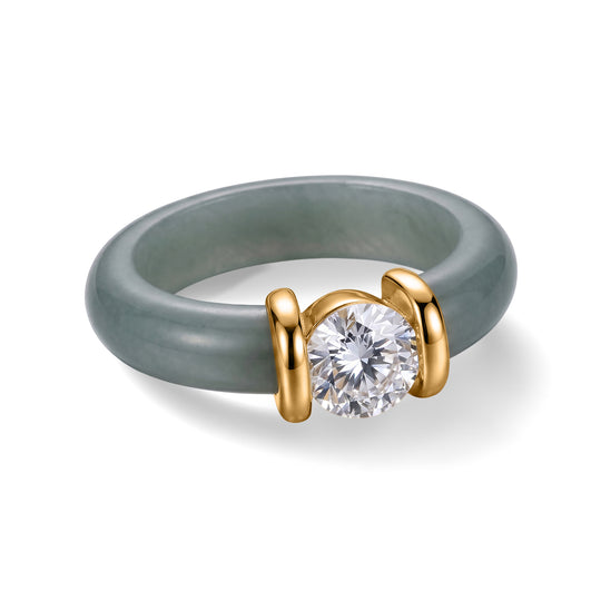 EXTREM SELTEN TYP A Natürlicher Olmek Jadeit, Lab Grown Diamant Ring 925 Silber Vergoldet (Größe 17.00) ca. 13.50 ct