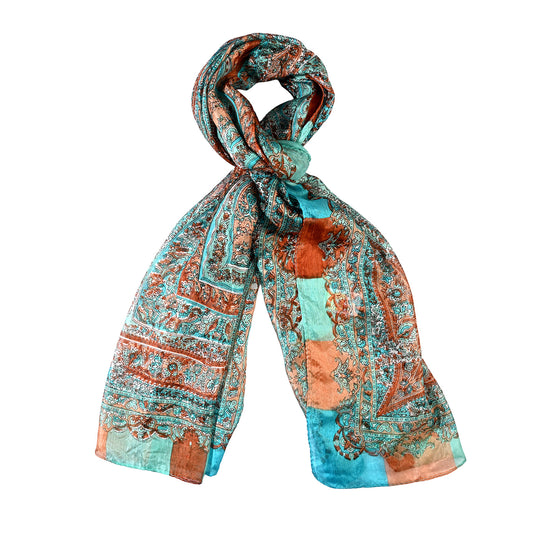 LA MAREY Seidenschal, 100 % Seide, Paisley-Muster, 49 x 160 cm, Schwarz