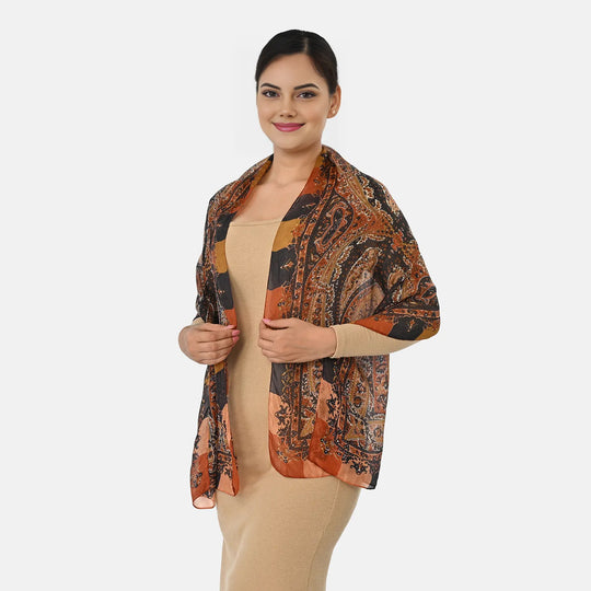 LA MAREY Seidenschal, 100 % Seide, Paisley-Muster, 49 x 160 cm, Schwarz