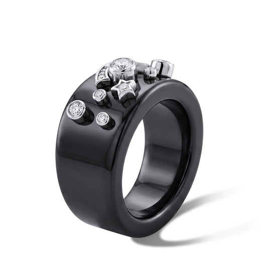 D'Joy Gefärbte schwarze Jade, Lab Grown Diamant Ring 925 Silber Rhodiniert (Größe 17.00) ca. 25,34 ct