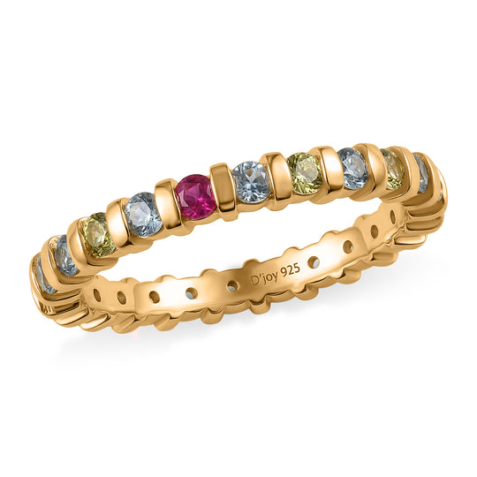 D'Joy Mehrfarbig Saphir Ring 925 Silber 750 Gelbgold vermeil (Größe 21.00) ca. 1,16 ct