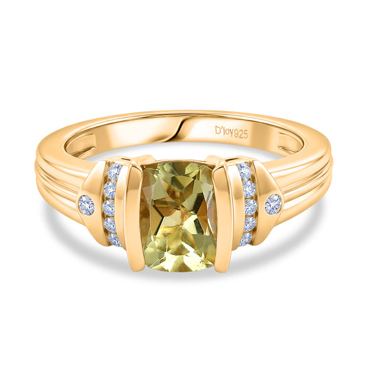 D'Joy AAA Ouro Verde-Quarz, Weißer Zirkon Ring 925 Silber 750 Vergoldet (Größe 19.00) ca. 1,59 ct
