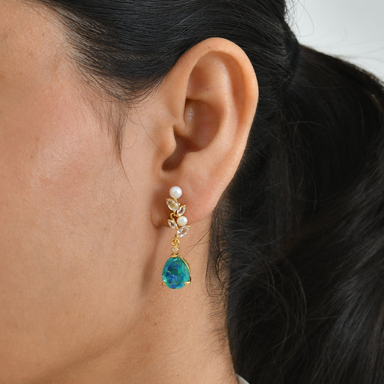 EVER TRUE Pfau Quarz Triplette, Süßwasser Perle (4-4.5mm) Ohrringe Nickelfreies Messing