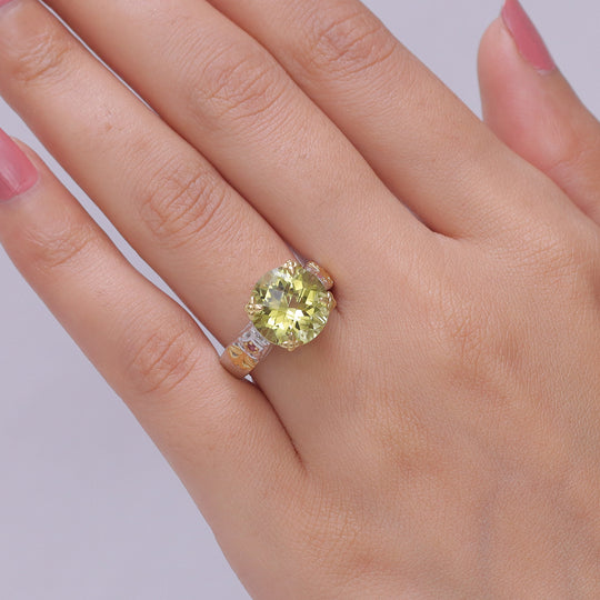 D'Joy AAA Ouro Verde-Quarz, Natürlicher Rhodolith Granat Ring 925 Silber Rhodiniert und 750 Gelbgold Vermeil (Größe 19.00) ca. 6,28 ct
