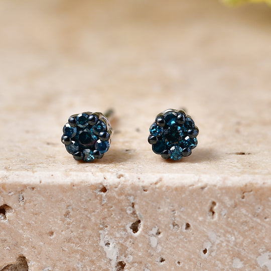 D'Joy Blauer Diamant Ohrringe 925 Silber Rhodiniert (10-15 Werktage Lieferzeit)