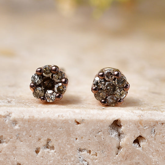 D'Joy Natürlicher Champagner Diamant SI4 Ohrringe 925 Silber 750 Roségold vermeil (10-15 Werktage Lieferzeit) ca. 0.15 ct