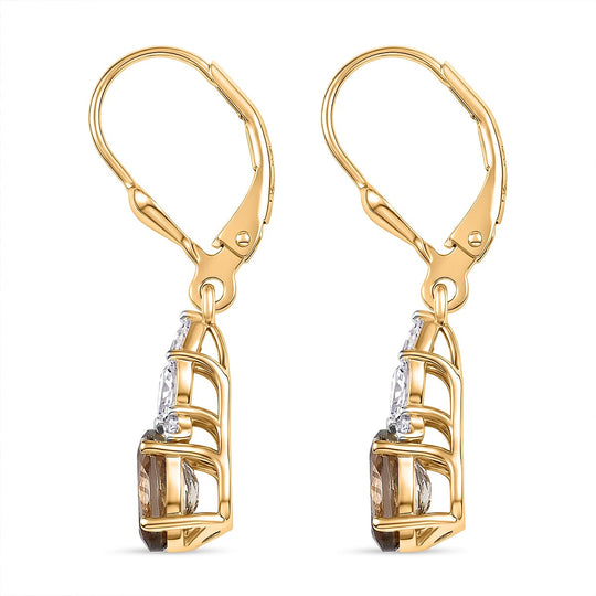 D'Joy AA Turkizit, Moissanit AGI zertifiziert Ohrringe 925 Silber 750 Gelbgold vermeil ca. 2,54 ct.
