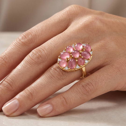 D'Joy Flamingo Mondstein Ring 925 Silber 750 Gelbgold vermeil (Größe 17.00) ca. 8,33 ct