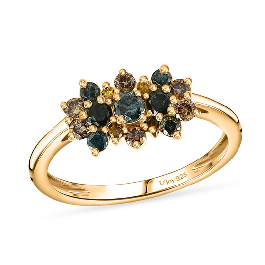 D'Joy Blauer Diamant, Grüner Diamant Ring 925 Silber 750 Gelbgold vermeil (Größe 21.00) ca. 0.51 ct