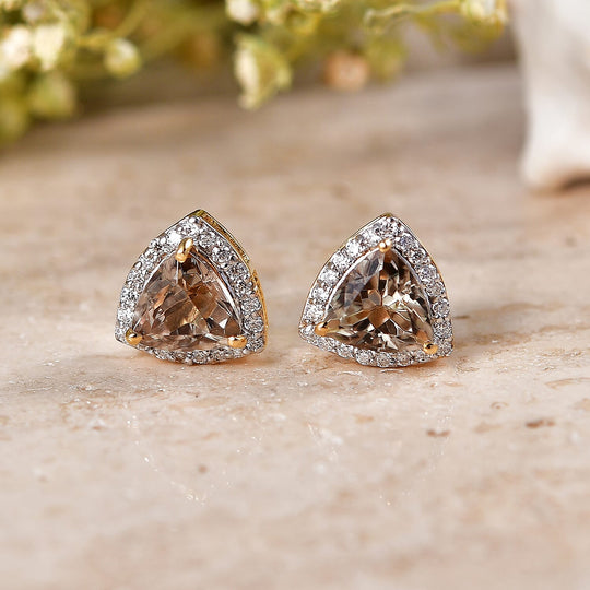 D'Joy AA Turkizit, Moissanit AGI zertifiziert Ohrringe 925 Silber 750 Gelbgold vermeil ca. 4,04 ct.