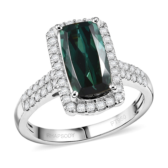 Rhapsody AAAA Indicolite, Weißer Diamant Ring 950 Platin (Größe 17.00) (10-16 Werktage Lieferzeit) ca. 3,96 ct