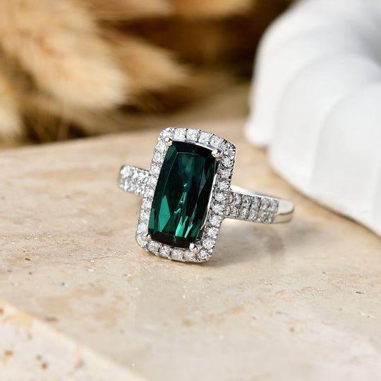 Rhapsody AAAA Indicolite, Weißer Diamant Ring 950 Platin (Größe 17.00) (10-16 Werktage Lieferzeit) ca. 3,96 ct