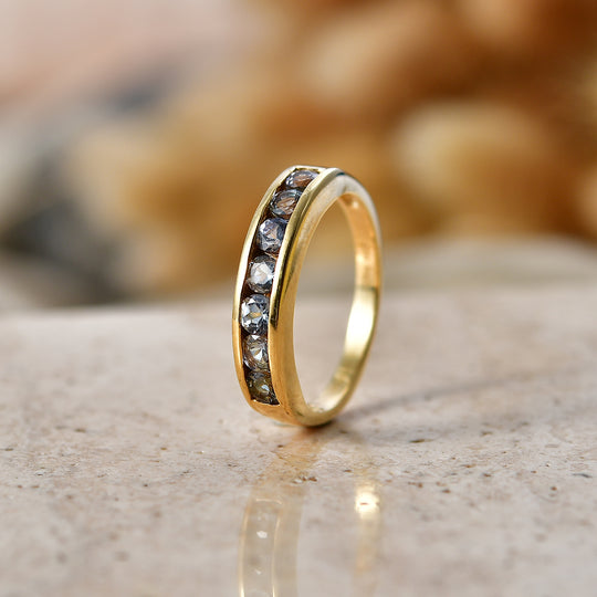 D'Joy Grüner Tansanit Ring 925 Silber 750 Vergoldet (Größe 21.00) ca. 0,94 ct