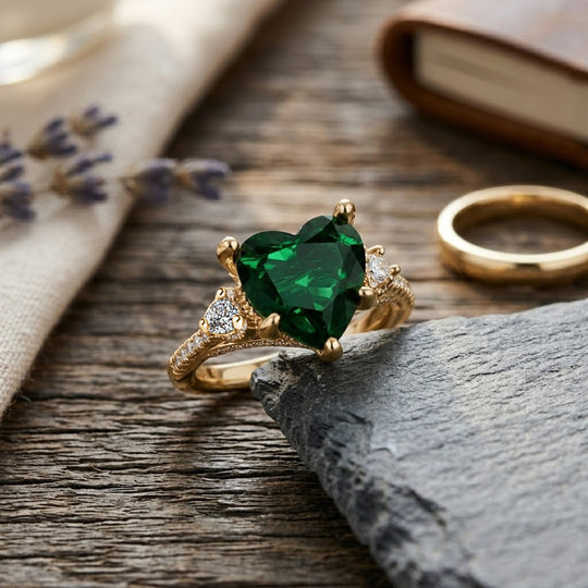 Grüner Kristall und Weißer Zirkonia Ring Nickelfreies Messing (Größe 20.00) 1.01 ct