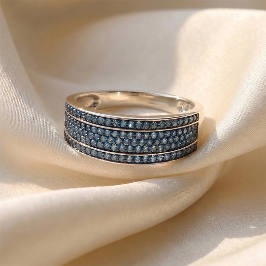 D'Joy Blauer Diamant Ring 925 Silber Rhodiniert (Größe 19.00) ca. 0,55 ct