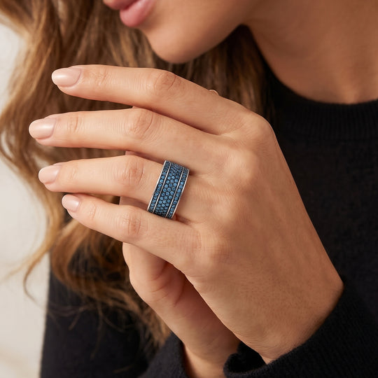 D'Joy Blauer Diamant Ring 925 Silber Rhodiniert (Größe 19.00) ca. 0,55 ct