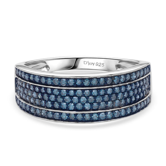 D'Joy Blauer Diamant Ring 925 Silber Rhodiniert (Größe 19.00) ca. 0,55 ct