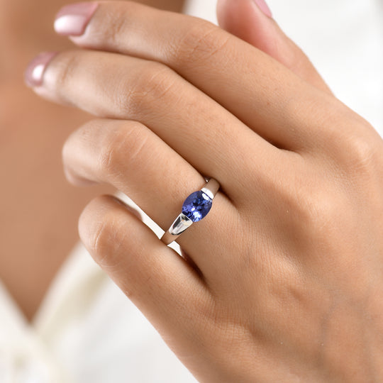 D'Joy Sehr Seltener Tansanit Ring 925 Silber Rhodiniert (Größe 19.00) ca. 1.65 ct