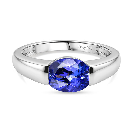 D'Joy Sehr Seltener Tansanit Ring 925 Silber Rhodiniert (Größe 19.00) ca. 1.65 ct