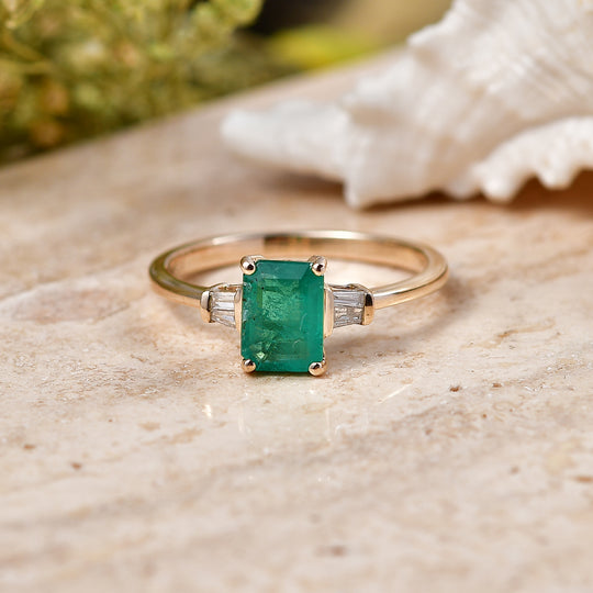LUXORO AAA Kagem Sambischer Smaragd, Weißer Diamant Ring 375 Gold (Größe 17.00) ca. 1.73 ct