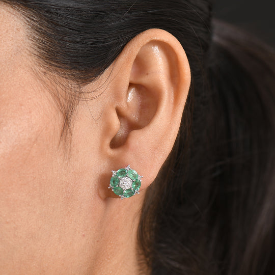 D'Joy 2,16 ct. AAA Kagem sambische Smaragd und Labor Diamant Ohrringe, 925 Silber rhodiniert