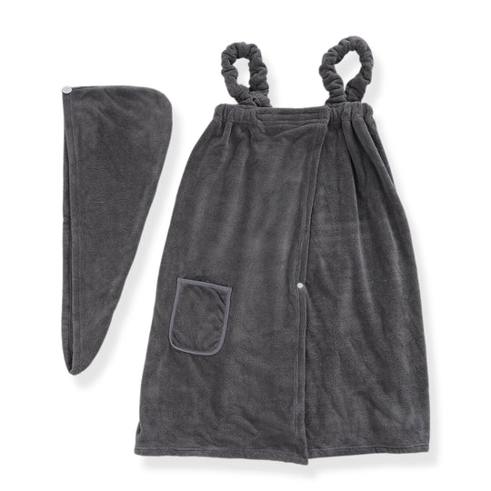 LIVMORE 2er-Set Plüsch-Badehandtuchkleid mit Trägern 140x82cm, Tasche und Haarturban, 260gsm 100% Polyester, Rosenrosa