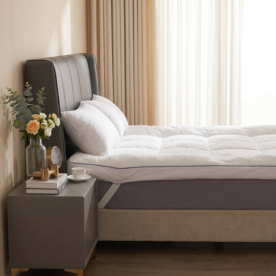 LIVMORE Mikrofaser-Matratzentopper mit 180gsm Sherpa-Fleece und Paspelierung, 150x200cm, 10cm Steghöhe