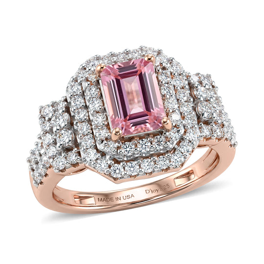 D'Joy AA Rosa Morganit, Moissanit AGI zertifiziert Ring 925 Silber 750 Roségold vermeil (Größe 19.00) (10-16 Werktage Lieferzeit) ca. 1,84 ct