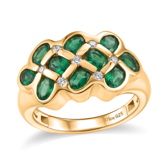 IDAR OBERSTEIN CLOSE OUT - D'Joy Socoto Smaragd, Weißer Zirkon Ring 925 Silber 750 Gelbgold vermeil (Größe 18.00) ca. 2.39 ct