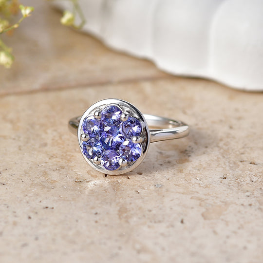 D'Joy AA Tansanit Ring 925 Silber Platiniert (Größe 21.00) ca. 1,34 ct