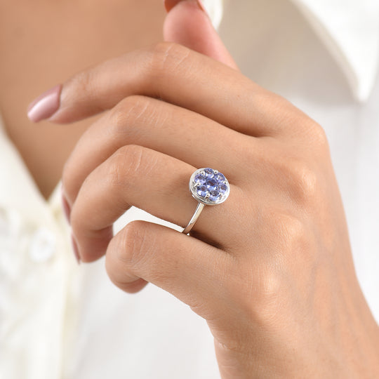 D'Joy AA Tansanit Ring 925 Silber Platiniert (Größe 21.00) ca. 1,34 ct