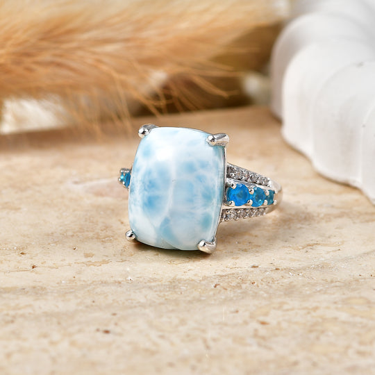 D'Joy Larimar, Neon Apatit Ring 925 Silber Rhodiniert (Größe 17.00) ca. 15,42 ct