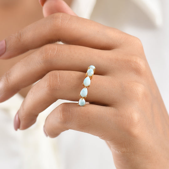 D'Joy Larimar Ring 925 Silber 750 Vergoldet (Größe 18.00) ca. 2,61 ct