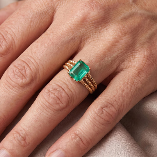 EVER TRUE Smaragd-Quarz Triplette, Weißer Zirkon Ring Nickelfreies Messing (Größe 21.00) ca. 8,09 ct