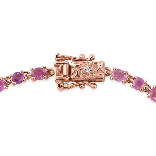 D'Joy Ilakaka Rosa Saphir (Fissure gefüllt), Weißer Diamant Armband ca. 19 cm 925 Silber 750 Roségold vermeil ca. 7,59 ct.