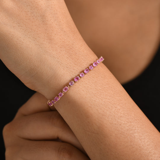 D'Joy Ilakaka Rosa Saphir (Fissure gefüllt) Armband ca. 20 cm 925 Silber 750 Roségold vermeil ca. 7,59 ct.