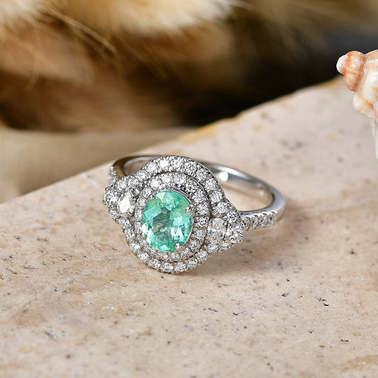 Rhapsody AAAA Paraiba Turmalin, Weißer Diamant Ring 950 Platin (Größe 18.00) ca. 1,74 ct