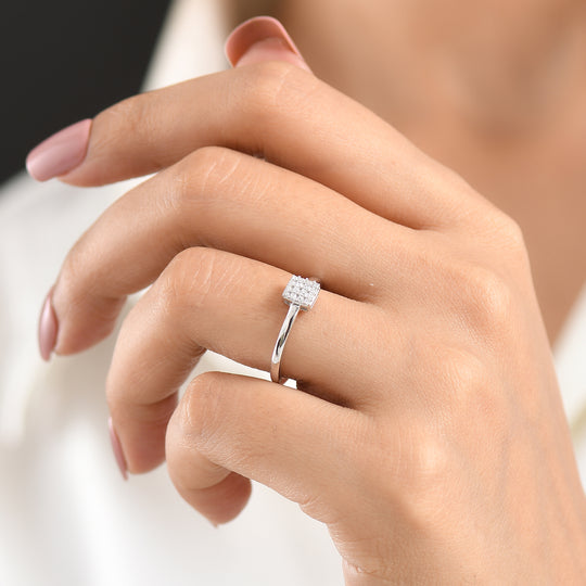 LUXURIANT DIAMOND - Lab Grown Diamant SI-GH Ring 925 Silber Rhodiniert (Größe 18.00) ca. 0,16 ct