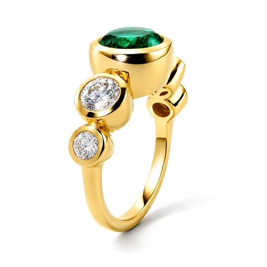 D'Joy Smaragd-Quarz Triplette, Moissanit Ring 925 Silber Gold (Größe 18.00) ca. 3,44 ct